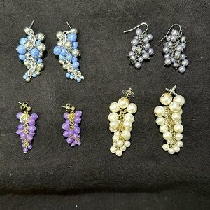 Beaded dangle earrings 4 pairs. Light blue, silver, purple and pearl